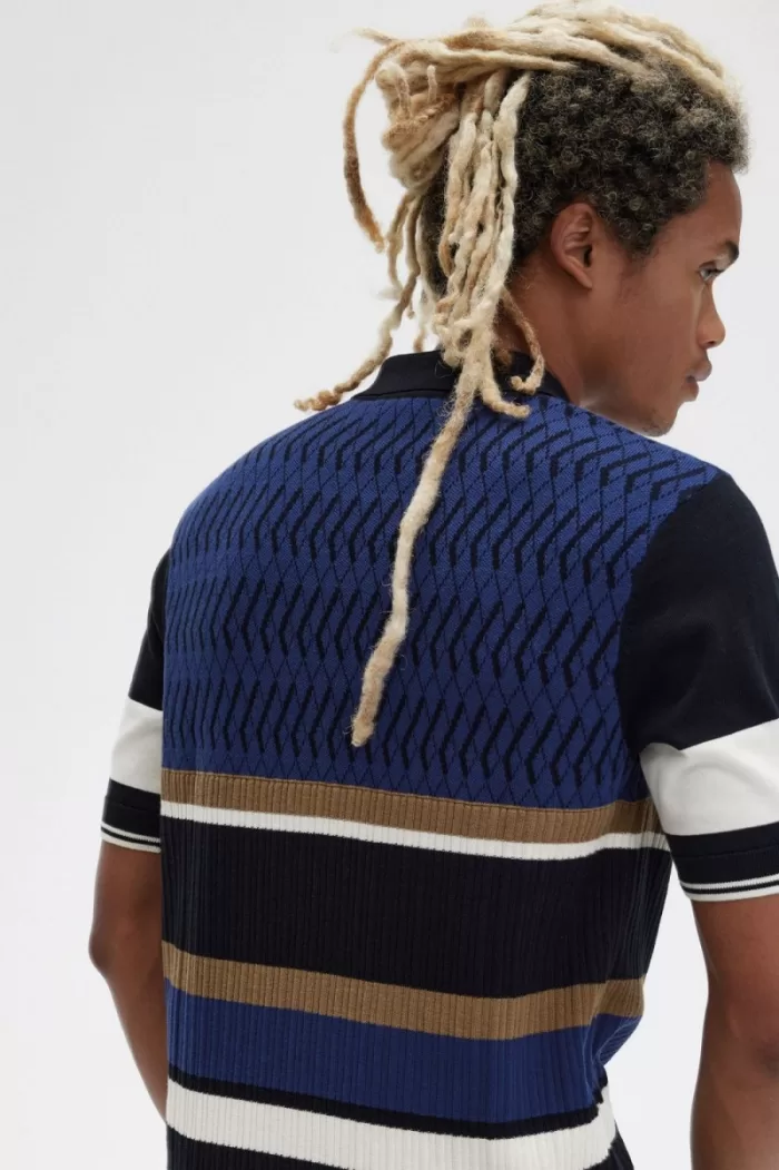 Fred Perry Argyle Panel Knitted Men’s Shirt French Navy | JZAYU3804
