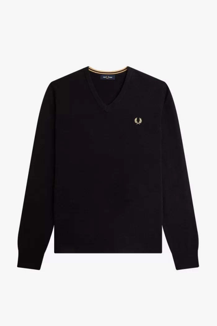 Fred Perry Classic V-Neck Men’s Jumper Black | YCVQP0698
