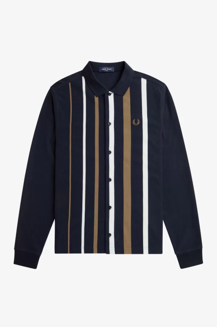 Fred Perry Gradient Stripe Long Sleeve Men’s Polo Shirt Navy | MDUXH3617