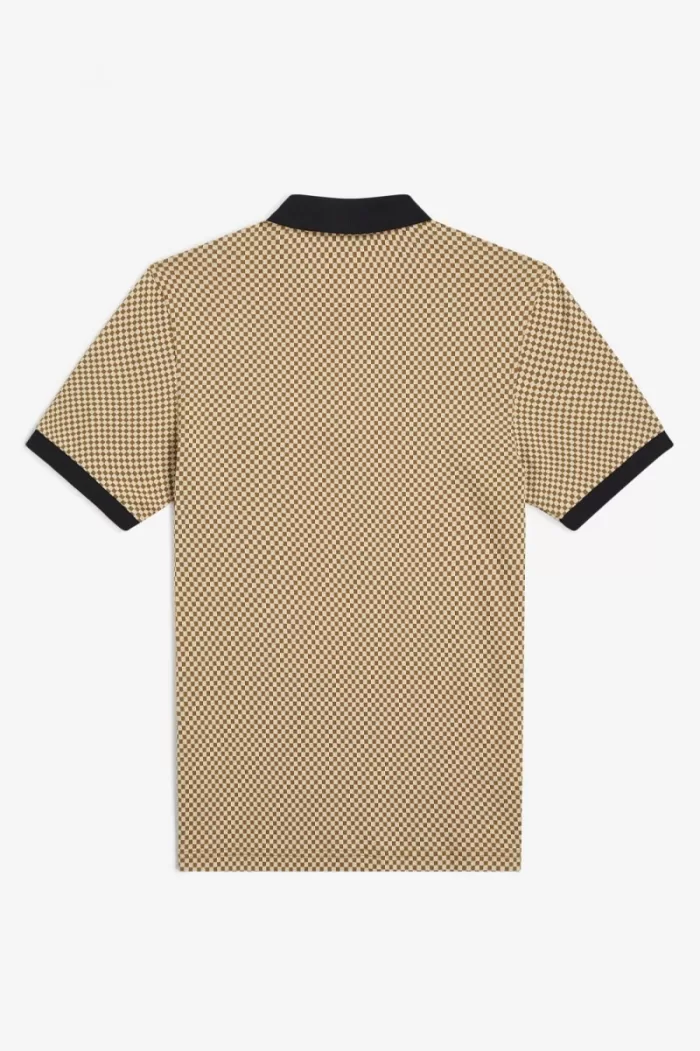 Fred Perry Micro Chequerboard Men’s Polo Shirt Oatmeal Dark Coffee | YWLSX3950