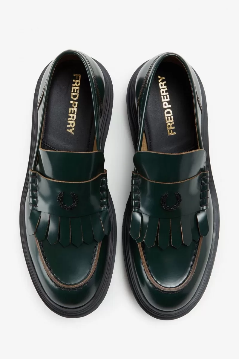 Fred Perry Womens Loafers Night Green OTFHC5810 1 - Fred Perry Women's Loafers Night Green | OTFHC5810